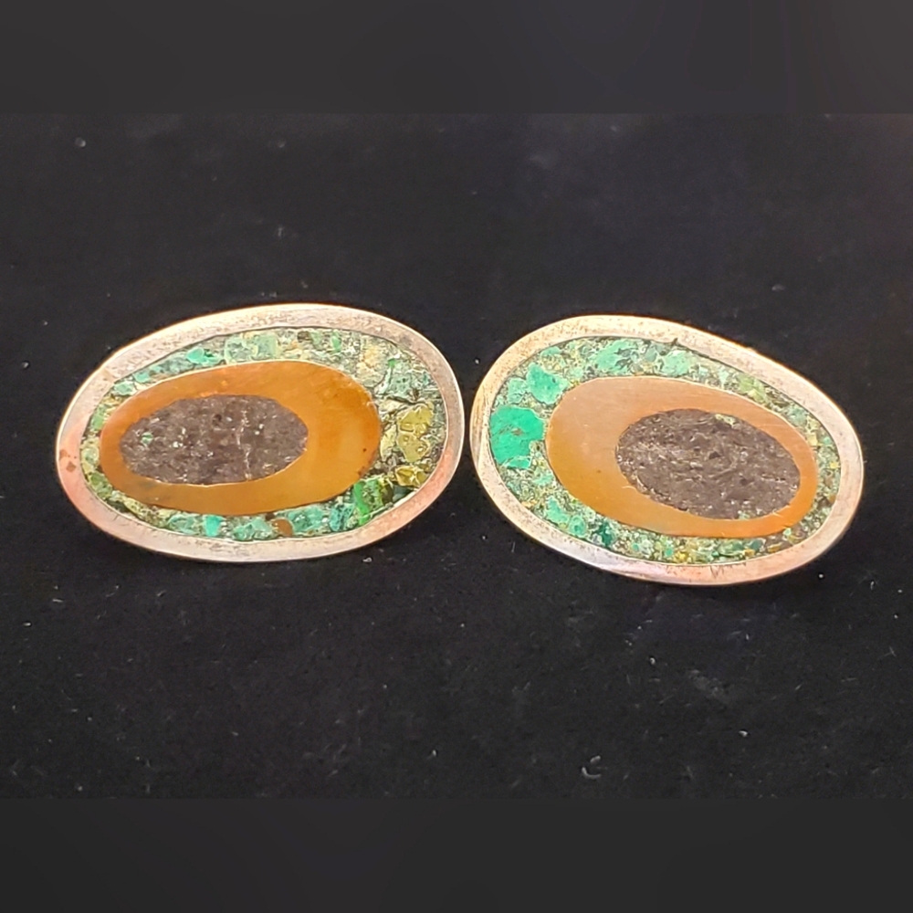 Vintage Signed Ledesma Taxco Mexico Cufflinks MCM Mixed Media
